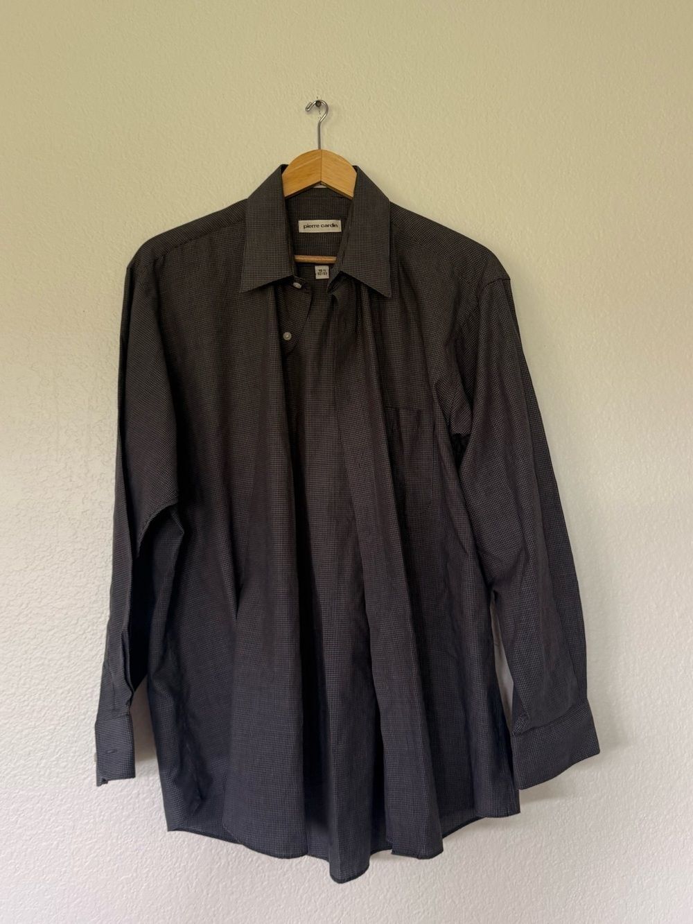 Pierre Cardin Men's Dark Charcoal Textured Long-Sleeve Dress Shirt